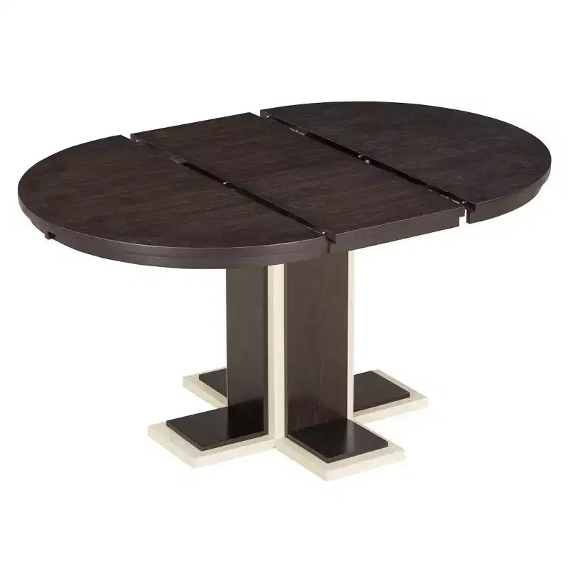 Tavolo da Pranzo Allungabile con Prolunga Centrale da 40,6 cm, Tavolo da Pranzo Ovale da 106,7 cm-147,3 cm per 6 Persone, Tavolo da Pranzo Rotondo Retrò in Legno Massello a Doppio Strato