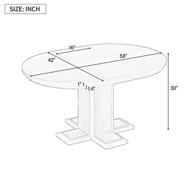 Tavolo da Pranzo Allungabile con Prolunga Centrale da 40,6 cm, Tavolo da Pranzo Ovale da 106,7 cm-147,3 cm per 6 Persone, Tavolo da Pranzo Rotondo Retrò in Legno Massello a Doppio Strato