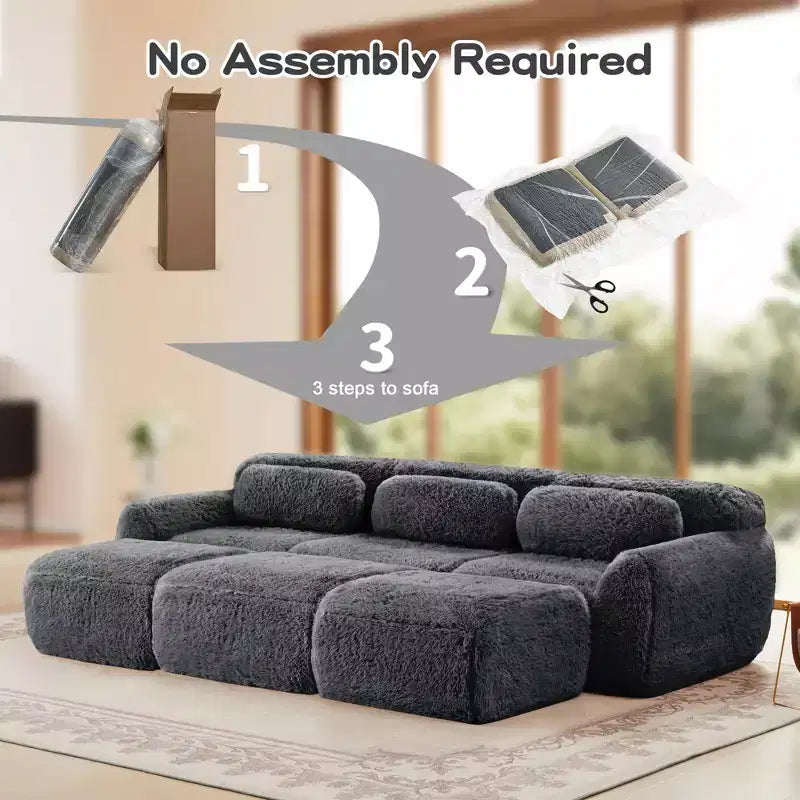 Questo divano a tre posti con poggiapiedi, imbottito con schiuma ad alta densità 32D, non richiede montaggio ed è dotato di una base antiscivolo, il che lo rende la scelta ideale per il soggiorno o la sala home theater.
