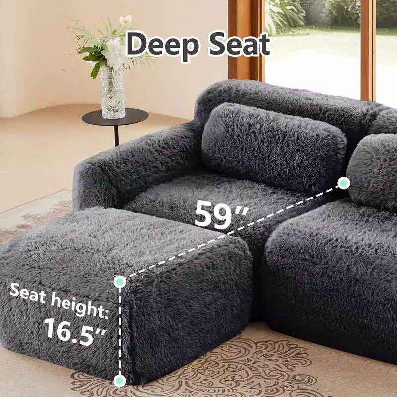 Questo divano a tre posti con poggiapiedi, imbottito con schiuma ad alta densità 32D, non richiede montaggio ed è dotato di una base antiscivolo, il che lo rende la scelta ideale per il soggiorno o la sala home theater.