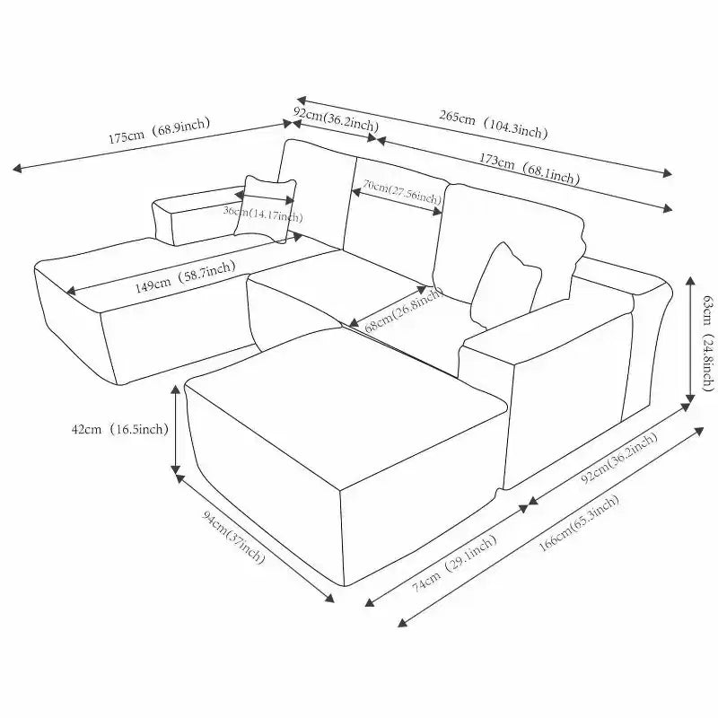 Divano Componibile, Chaise a U, Seduta Profonda, Tasche Laterali, Tessuto Felpato, Nessun Montaggio, Grigio, Orientamento Sinistro