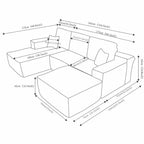 Divano Componibile, Chaise a U, Seduta Profonda, Tasche Laterali, Tessuto Felpato, Nessun Montaggio, Grigio, Orientamento Sinistro