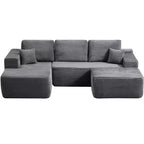 Divano Componibile, Chaise a U, Seduta Profonda, Tasche Laterali, Tessuto Felpato, Nessun Montaggio, Grigio, Orientamento Sinistro
