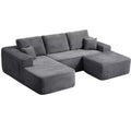 Divano Componibile, Chaise a U, Seduta Profonda, Tasche Laterali, Tessuto Felpato, Nessun Montaggio, Grigio, Orientamento Sinistro