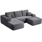 Divano Componibile, Chaise a U, Seduta Profonda, Tasche Laterali, Tessuto Felpato, Nessun Montaggio, Grigio, Orientamento Sinistro