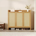 Multi-Tier Shoe Storage Cabinet w/ Rattan Doors & Adjustable Shelves for Entryway and Hallway