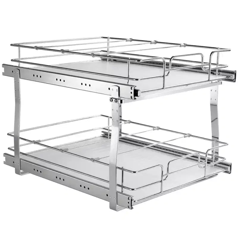 2-Tier 20W21D Slide Out Cabinet Shelves, Heavy Duty Chrome Steel Pull Out Drawers, Under Sink/Kitchen/Bathroom