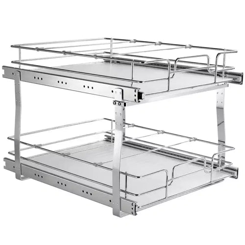 2-Tier 20W21D Slide Out Cabinet Shelves, Heavy Duty Chrome Steel Pull Out Drawers, Under Sink/Kitchen/Bathroom