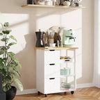 Carrello da Cucina con Isola e Ripiani, Mobile Contenitore da Cucina su Ruote, Tavolino Laterale con Ruote, 3 Ripiani Aperti e Cassetti per la Cucina