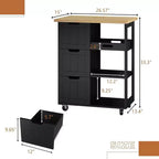 Carrello da Cucina con Isola e Ripiani, Mobile Contenitore da Cucina su Ruote, Tavolino Laterale con Ruote, 3 Ripiani Aperti e Cassetti per la Cucina