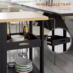 Carrello da Cucina con Isola e Ripiani, Mobile Contenitore da Cucina su Ruote, Tavolino Laterale con Ruote, 3 Ripiani Aperti e Cassetti per la Cucina