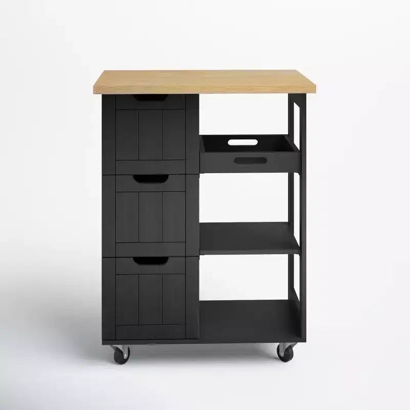 Carrello da Cucina con Isola e Ripiani, Mobile Contenitore da Cucina su Ruote, Tavolino Laterale con Ruote, 3 Ripiani Aperti e Cassetti per la Cucina