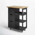 Carrello da Cucina con Isola e Ripiani, Mobile Contenitore da Cucina su Ruote, Tavolino Laterale con Ruote, 3 Ripiani Aperti e Cassetti per la Cucina