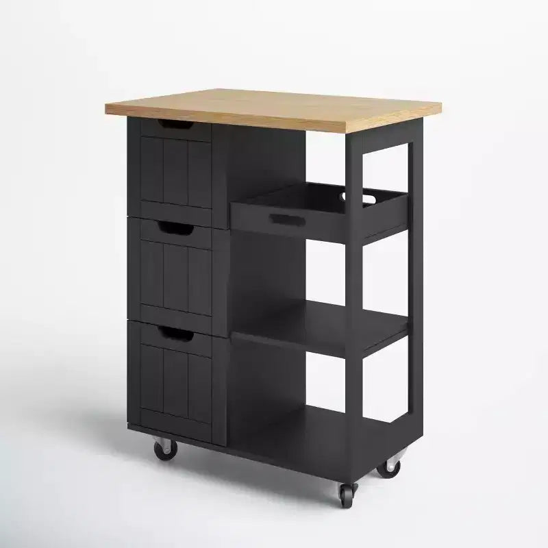 Carrello da Cucina con Isola e Ripiani, Mobile Contenitore da Cucina su Ruote, Tavolino Laterale con Ruote, 3 Ripiani Aperti e Cassetti per la Cucina