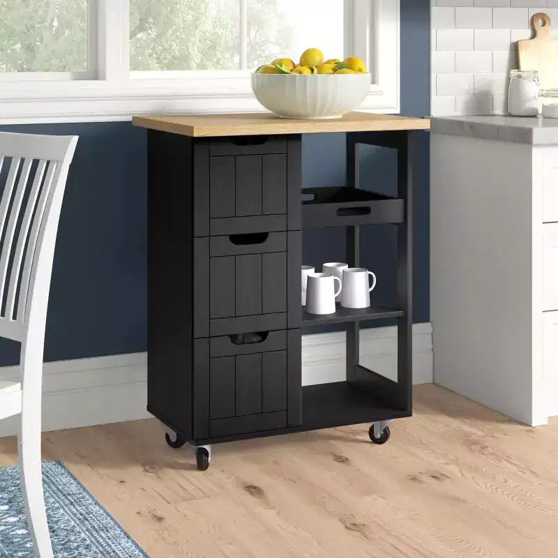 Kitchen Island Cart with Storage,Rolling Kitchen Island Storage Cabinet,Side Table on Wheels,3 Open Shelves and Drawers for Kitchen