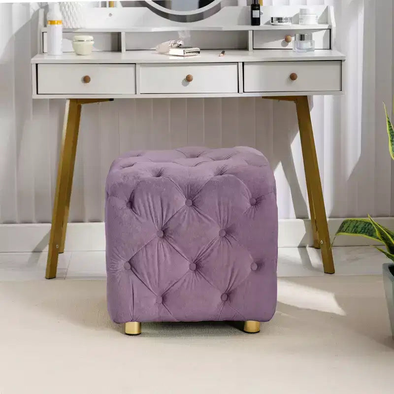 18 Pouf cubo ottomano moderno con poggiapiedi rivestito in velluto Sgabello piccolo da trucco con telaio in legno Pouf per soggiorno, camera da letto, ingresso