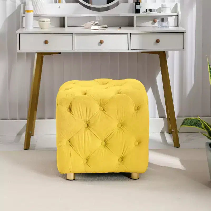 18 Pouf cubo ottomano moderno con poggiapiedi rivestito in velluto Sgabello piccolo da trucco con telaio in legno Pouf per soggiorno, camera da letto, ingresso
