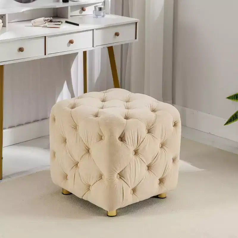 18 Pouf cubo ottomano moderno con poggiapiedi rivestito in velluto Sgabello piccolo da trucco con telaio in legno Pouf per soggiorno, camera da letto, ingresso