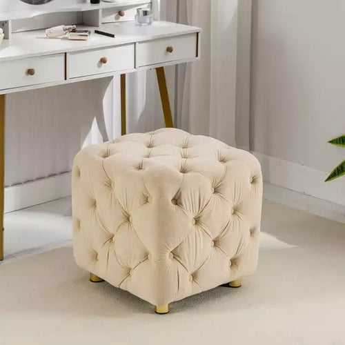 18 Pouf cubo ottomano moderno con poggiapiedi rivestito in velluto Sgabello piccolo da trucco con telaio in legno Pouf per soggiorno, camera da letto, ingresso