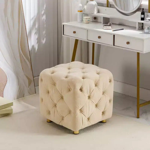 18 Modern Ottoman Cube with Velvet Upholstered Foot Stool Small Vanity Stool with Wooden Frame Pouf for Living Room, Bedroom, Entryway