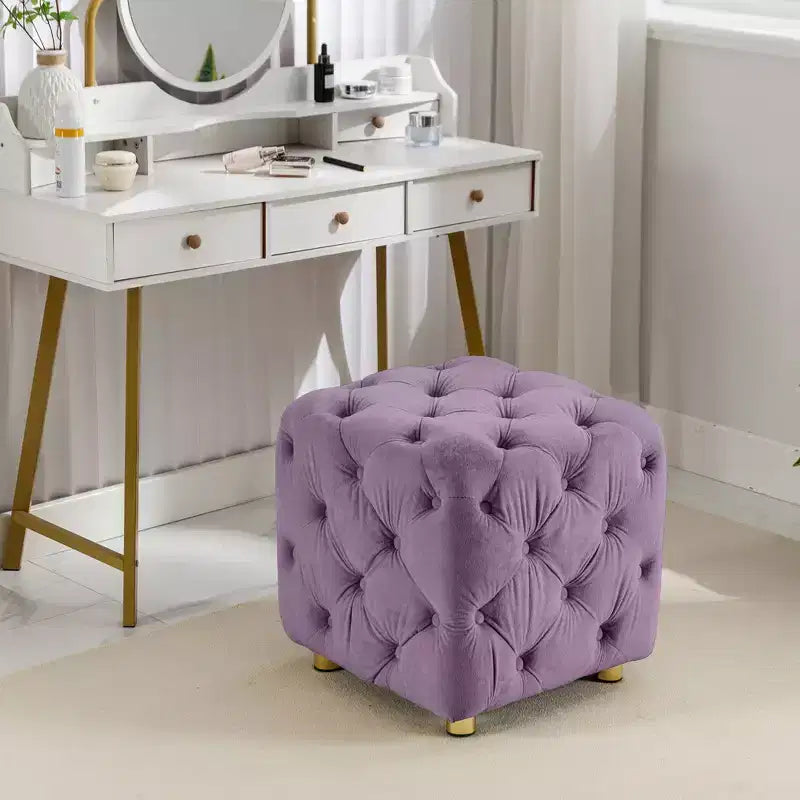 18 Pouf cubo ottomano moderno con poggiapiedi rivestito in velluto Sgabello piccolo da trucco con telaio in legno Pouf per soggiorno, camera da letto, ingresso