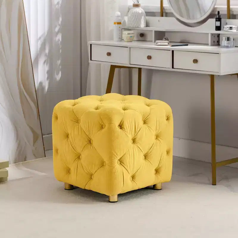 18 Pouf cubo ottomano moderno con poggiapiedi rivestito in velluto Sgabello piccolo da trucco con telaio in legno Pouf per soggiorno, camera da letto, ingresso