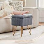 Moderno Pouf Contenitore in Finta Pelliccia, Poggiapiedi con Gambe in Metallo Antiscivolo, Panca Contenitore Rettangolare per Soggiorno, Ingresso