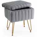 Modern Ottoman with Storage Faux Fur Upholstered Foot Stool with Anti-Slip Metal Legs Rectangle Storage Bench for Living Room, Entryway