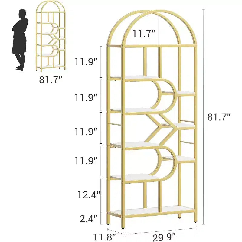 Libreria alta moderna a 6 ripiani con design geometrico ad arco - 82 Scaffale espositivo a giorno per casa, ufficio e soggiorno