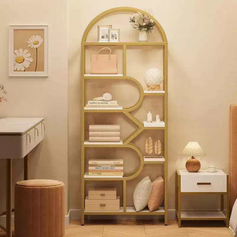 Libreria alta moderna a 6 ripiani con design geometrico ad arco - 82 Scaffale espositivo a giorno per casa, ufficio e soggiorno