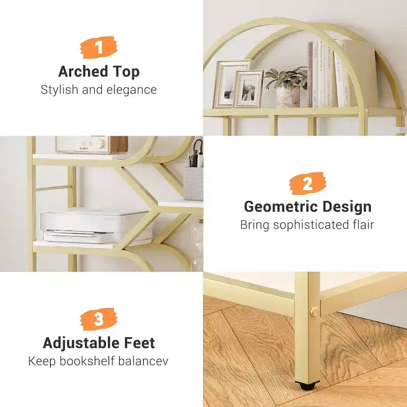 Libreria alta moderna a 6 ripiani con design geometrico ad arco - 82 Scaffale espositivo a giorno per casa, ufficio e soggiorno