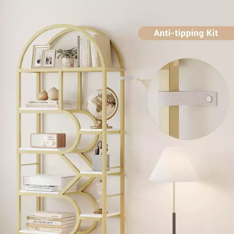 Libreria alta moderna a 6 ripiani con design geometrico ad arco - 82 Scaffale espositivo a giorno per casa, ufficio e soggiorno