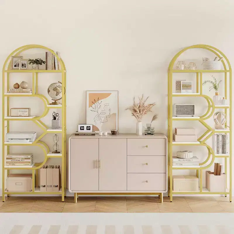 Libreria alta moderna a 6 ripiani con design geometrico ad arco - 82 Scaffale espositivo a giorno per casa, ufficio e soggiorno
