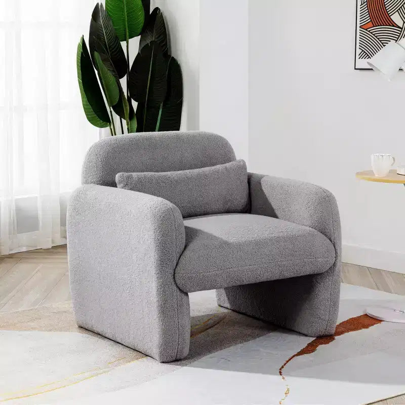 Teddy Fleece Single Sofa Chair,Lounge Chair with Armrest,Pillow,158.8 kg Capacity,Accent Armchair for Living Room,Bedroom,Study