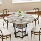 Tavolo da Cucina 38Farmhouse con Base Esagonale in Metallo e Ripiano Portaoggetti, Tavolo da Pranzo Rotondo Moderno per 4 Persone, Piano in Legno Salvaspazio per Cucina, Soggiorno