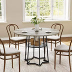 Tavolo da Cucina 38Farmhouse con Base Esagonale in Metallo e Ripiano Portaoggetti, Tavolo da Pranzo Rotondo Moderno per 4 Persone, Piano in Legno Salvaspazio per Cucina, Soggiorno