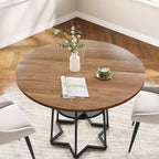 Tavolo da Cucina 38Farmhouse con Base Esagonale in Metallo e Ripiano Portaoggetti, Tavolo da Pranzo Rotondo Moderno per 4 Persone, Piano in Legno Salvaspazio per Cucina, Soggiorno