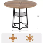 Tavolo da Cucina 38Farmhouse con Base Esagonale in Metallo e Ripiano Portaoggetti, Tavolo da Pranzo Rotondo Moderno per 4 Persone, Piano in Legno Salvaspazio per Cucina, Soggiorno