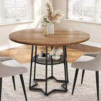 Tavolo da Cucina 38Farmhouse con Base Esagonale in Metallo e Ripiano Portaoggetti, Tavolo da Pranzo Rotondo Moderno per 4 Persone, Piano in Legno Salvaspazio per Cucina, Soggiorno