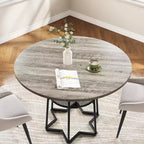 Tavolo da Cucina 38Farmhouse con Base Esagonale in Metallo e Ripiano Portaoggetti, Tavolo da Pranzo Rotondo Moderno per 4 Persone, Piano in Legno Salvaspazio per Cucina, Soggiorno