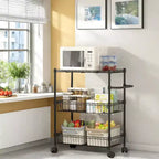 3-Tier Rolling Utility Kitchen Cart On Wheels, 272.2 kg Capacity Commercial Grade Utility Cart with Handle Bar, Trolley for Restaurant, Office, Kitchen