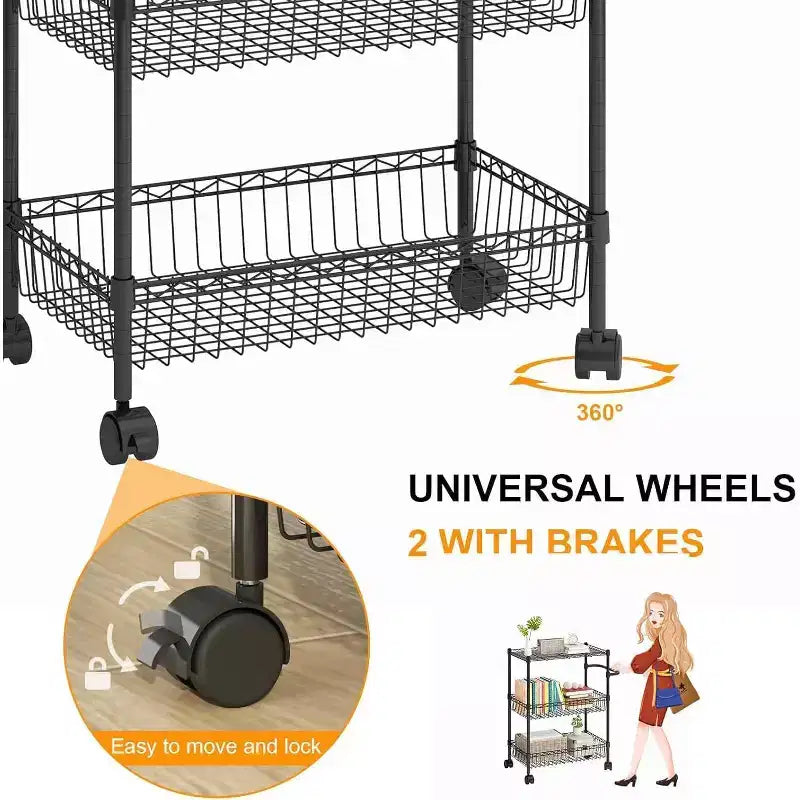 Carrello di servizio a 3 ripiani su ruote, capacità di 272,2 kg, carrello di servizio di grado commerciale con maniglione, carrello per ristorante, ufficio, cucina