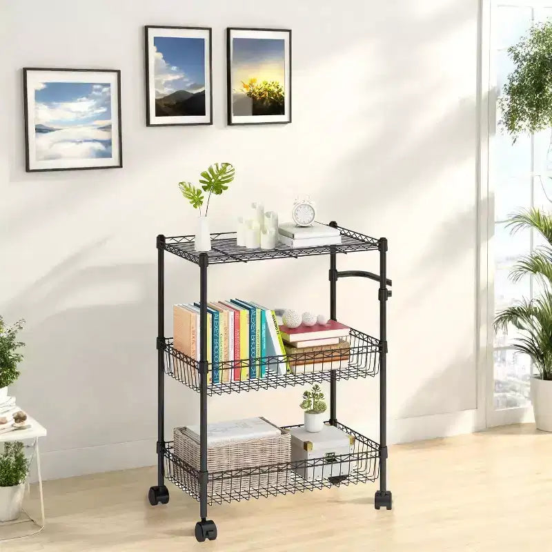Carrello di servizio a 3 ripiani su ruote, capacità di 272,2 kg, carrello di servizio di grado commerciale con maniglione, carrello per ristorante, ufficio, cucina