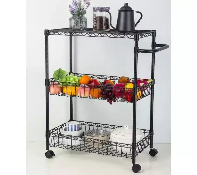 Carrello di servizio a 3 ripiani su ruote, capacità di 272,2 kg, carrello di servizio di grado commerciale con maniglione, carrello per ristorante, ufficio, cucina