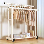 Appendiabiti Doppio con Ruote Heavy Duty - Doppie Barre Appendigruccia e Ripiano Inferiore per Organizzazione Domestica