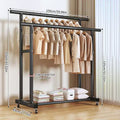 Heavy Duty Rolling Double-Tier Clothes Rack - Double Hanging Rails & Bottom Storage Shelf for Home Organizing