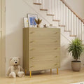44 Farmhouse Dresser with 5 Drawers, Natural Wood Rustic Chest & Bar Handles for Bedroom & Living Room