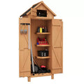 70 Waterproof Wooden Storage Shed with 3 Shelves & Lockable Door, Vertical Garden Tool Cabinet for Patio & Yard