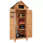 70 Waterproof Wooden Storage Shed with 3 Shelves & Lockable Door, Vertical Garden Tool Cabinet for Patio & Yard