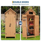 Armadio da Esterno Impermeabile in Legno da 70 Pollici con 3 Ripiani e Porta Lucchettabile, Armadietto Verticale per Attrezzi da Giardino per Patio e Cortile